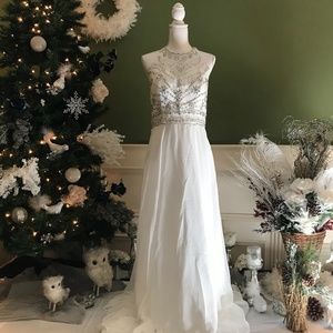 White beaded Formal Evening prom dress